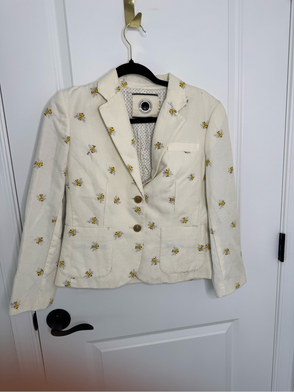 Daughters of the Liberation Ivory Bee Print Corduroy Button Front Blazer 4